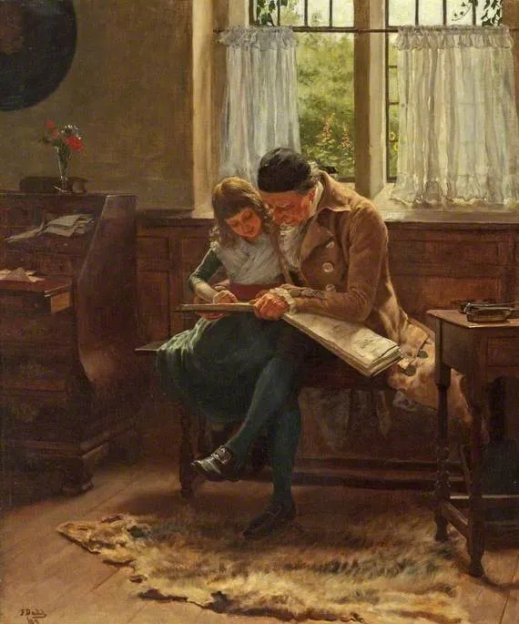 The Scrap Book (1889) by Frank Dadd — original painting reproduced as a hand-painted oil on canvas