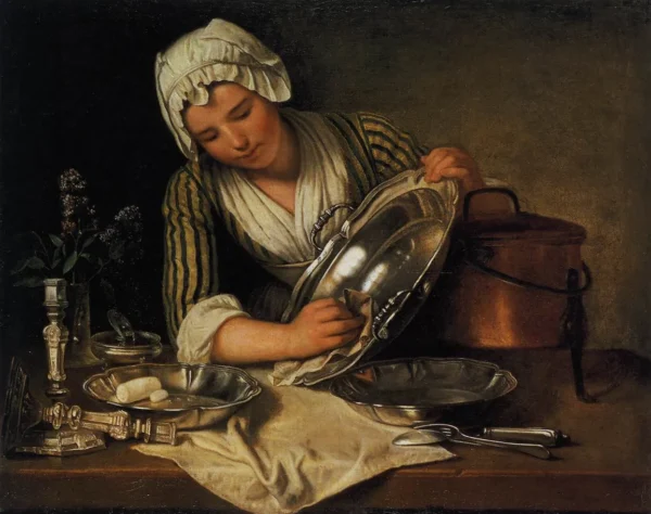 The scrubber (1737) by André Bouys — original painting reproduced as a hand-painted oil on canvas