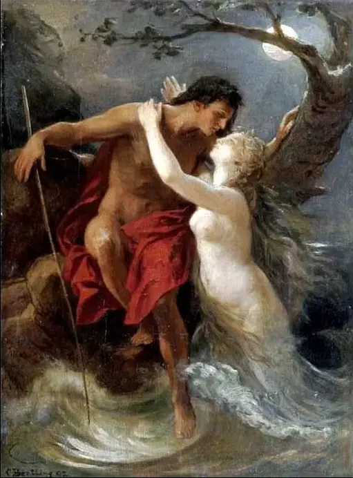 The sea nymph (or Hermaphroditus and Salmacis) by Carl Bertling — original painting reproduced as a hand-painted oil on canvas