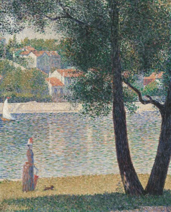 The Seine at Courbevoie (1885) by Georges Seurat — original painting reproduced as a hand-painted oil on canvas