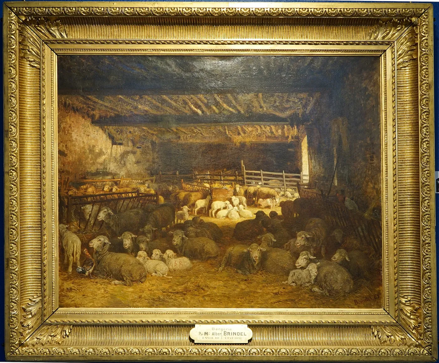 The Sheepfold (1863) by Albert Heinrich Brendel — original painting reproduced as a hand-painted oil on canvas
