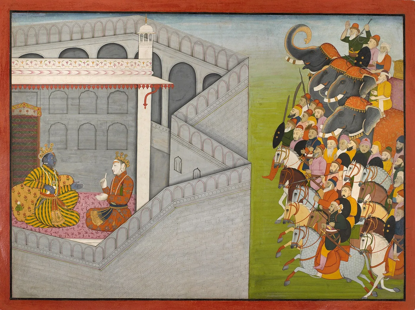 The Siege of Mathura by Jarasandha (1769) by Fattu — original painting reproduced as a hand-painted oil on canvas