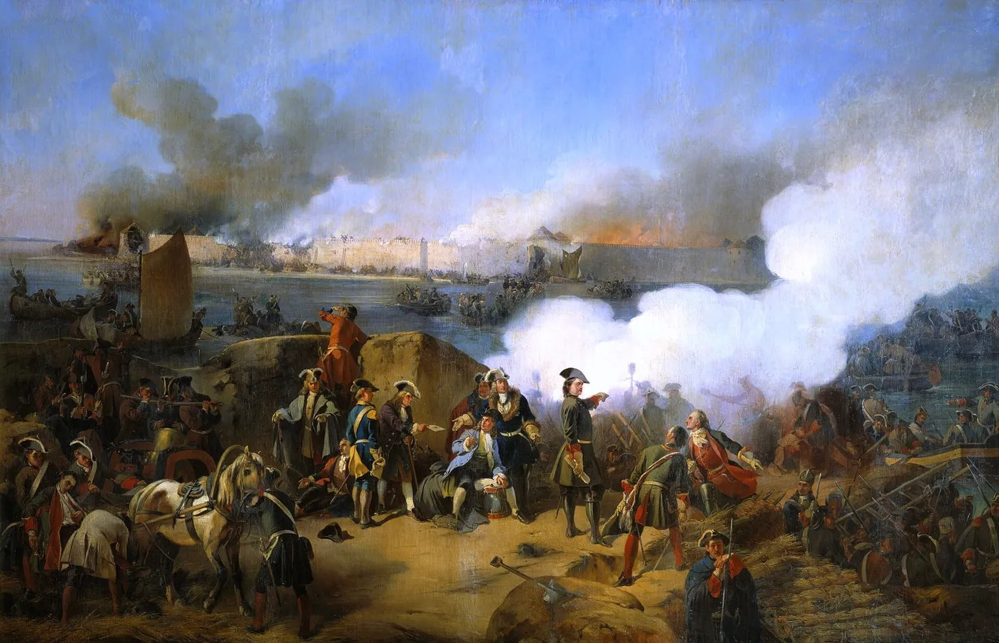 The siege of Swedish fortress of Nöteborg in October 1702 by Russian troops. (1846) by Alexander von Kotzebue — original painting reproduced as a hand-painted oil on canvas