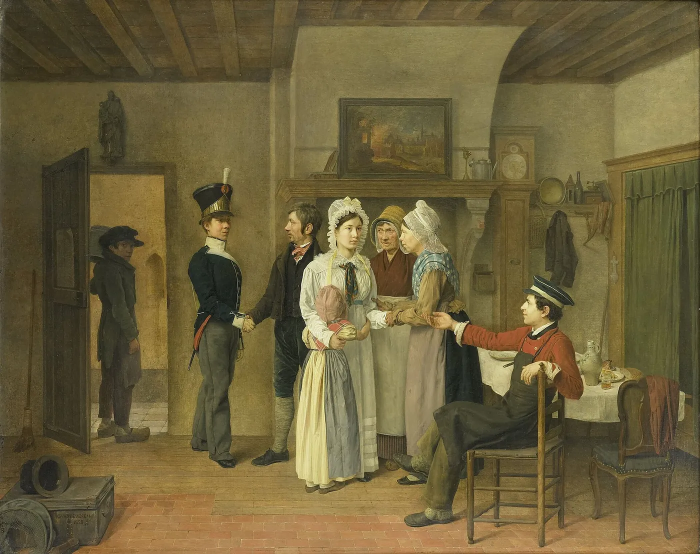 The Soldier’s Farewell (1828) by Charles Van Beveren — original painting reproduced as a hand-painted oil on canvas