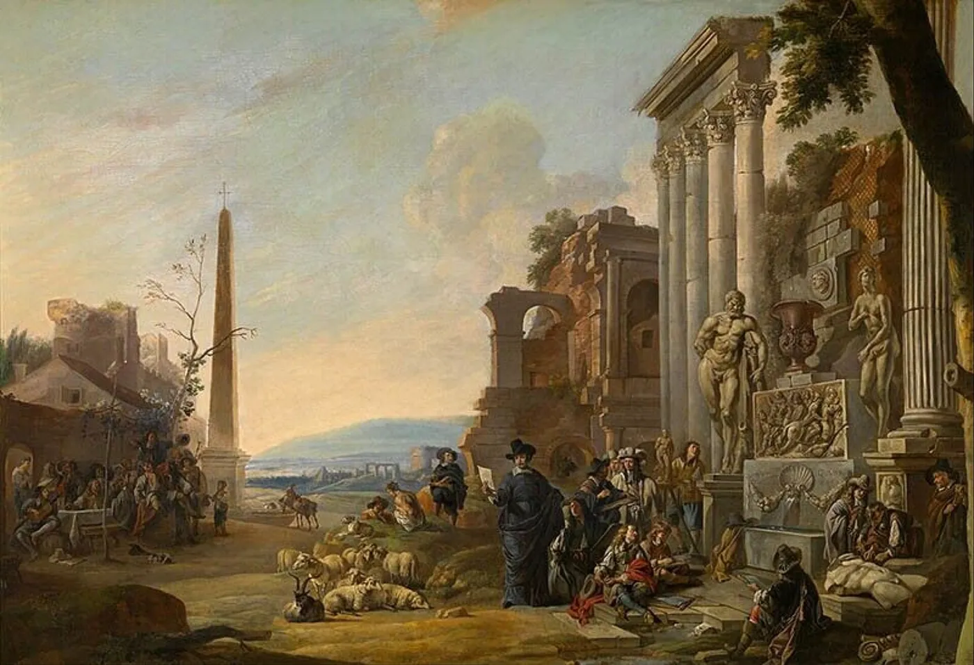 The Study of Art in Rome (1662) by Anton Goubau — original painting reproduced as a hand-painted oil on canvas