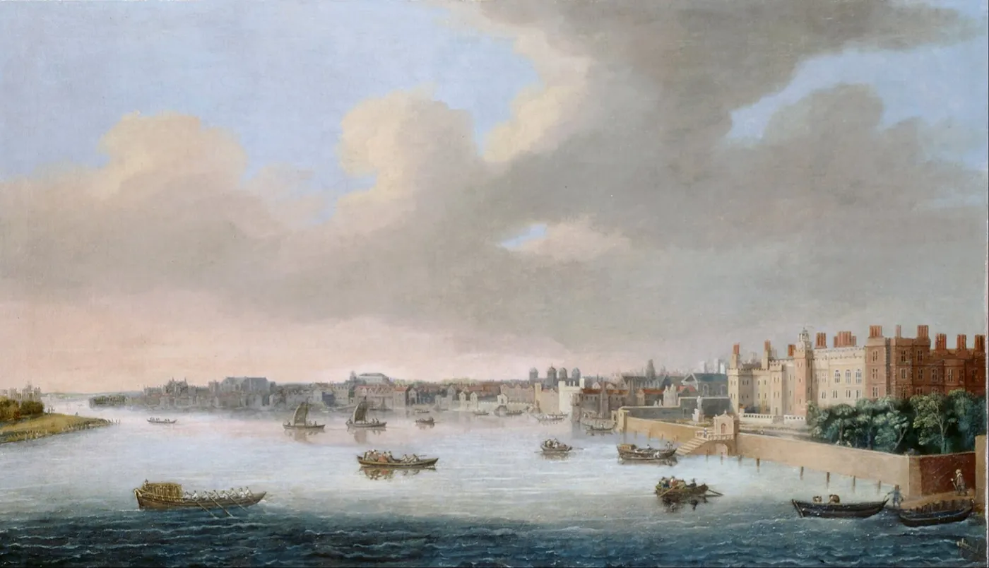 The Thames from Somerset House (1650) by Cornelis Boel — original painting reproduced as a hand-painted oil on canvas