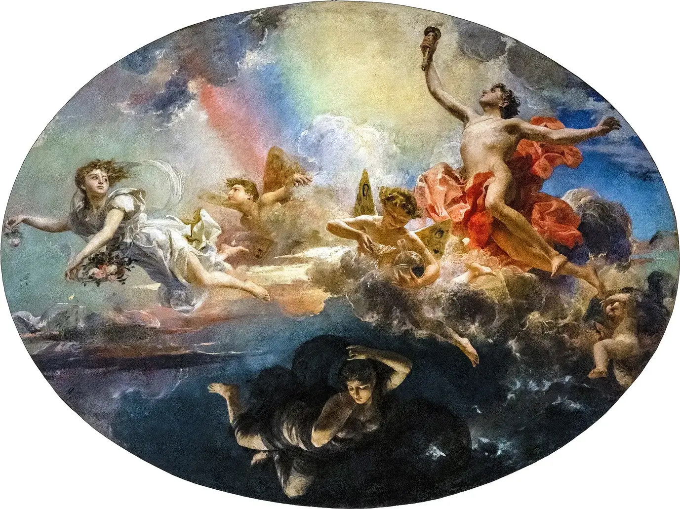 The Triumph of Day over Night Preceded by Dawn (1882) by Antoni Caba — original painting reproduced as a hand-painted oil on canvas