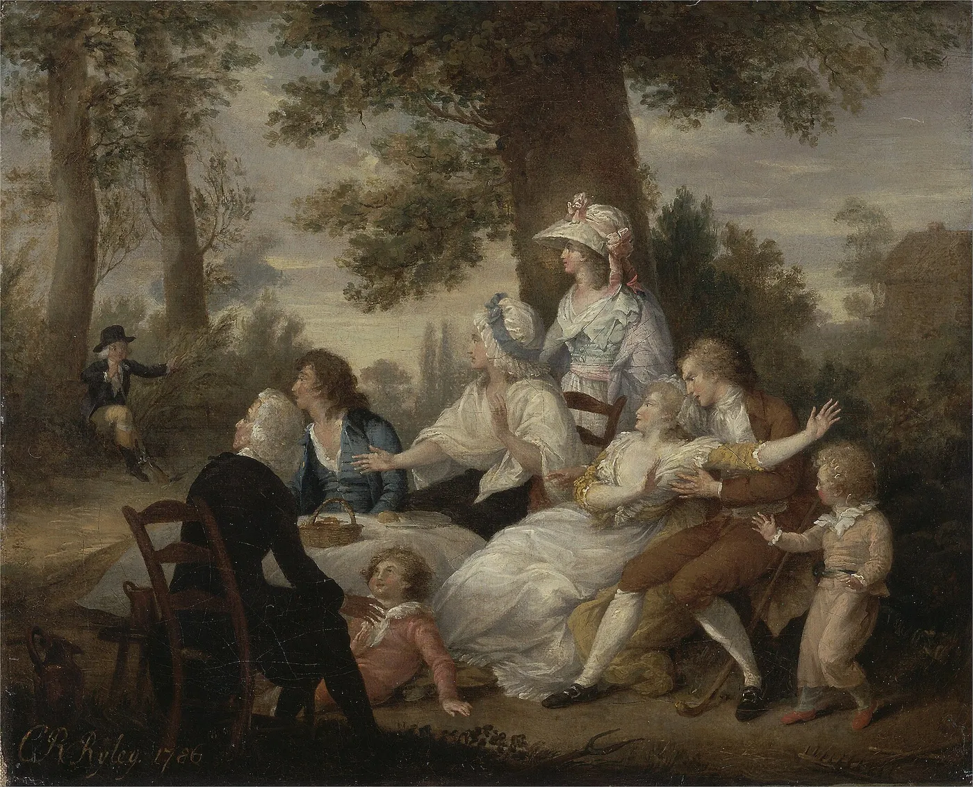 ’The Vicar of Wakefield,’ Vol. I, Chap. VIII: Dining in the Hayfields’ (Surprised by Mr. Thornhill’s Chaplain) (1786) by Charles Reuben Ryley — original painting reproduced as a hand-painted oil on canvas