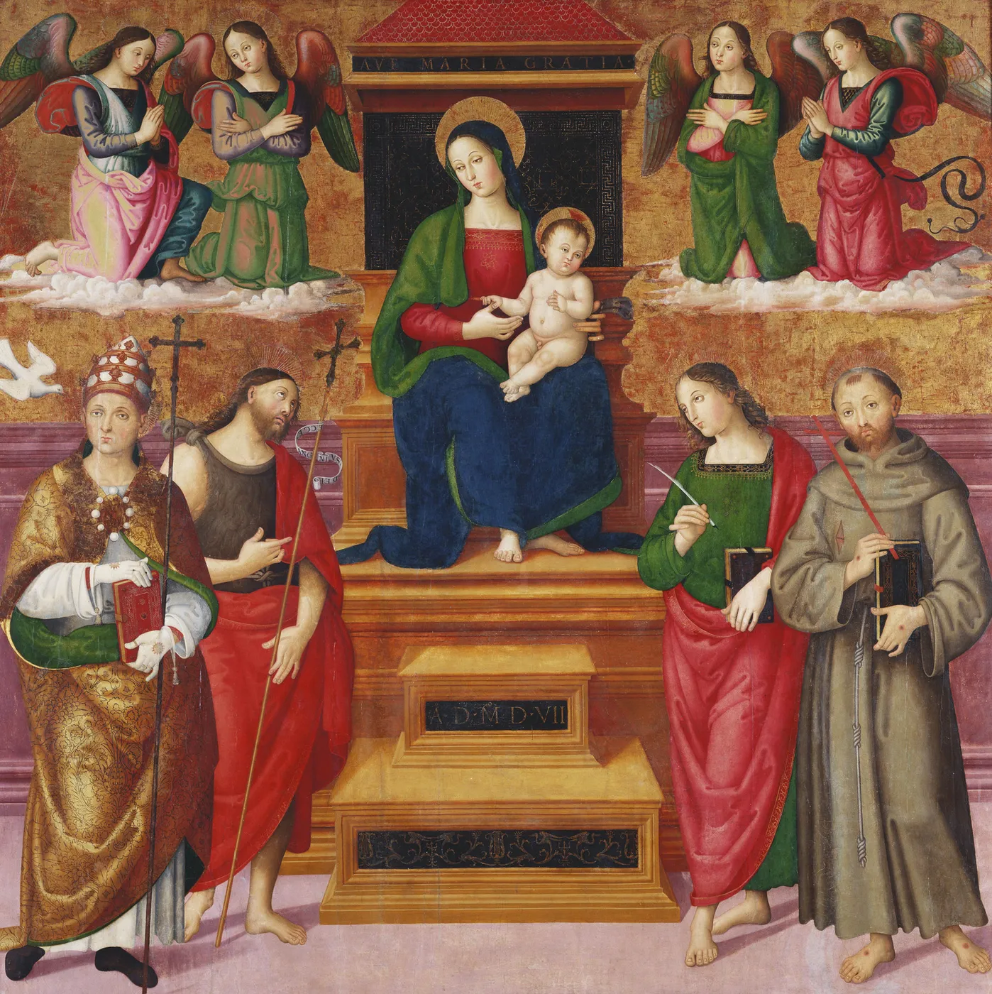 The Virgin and Child Enthroned (1506) by Berto di Giovanni — original painting reproduced as a hand-painted oil on canvas