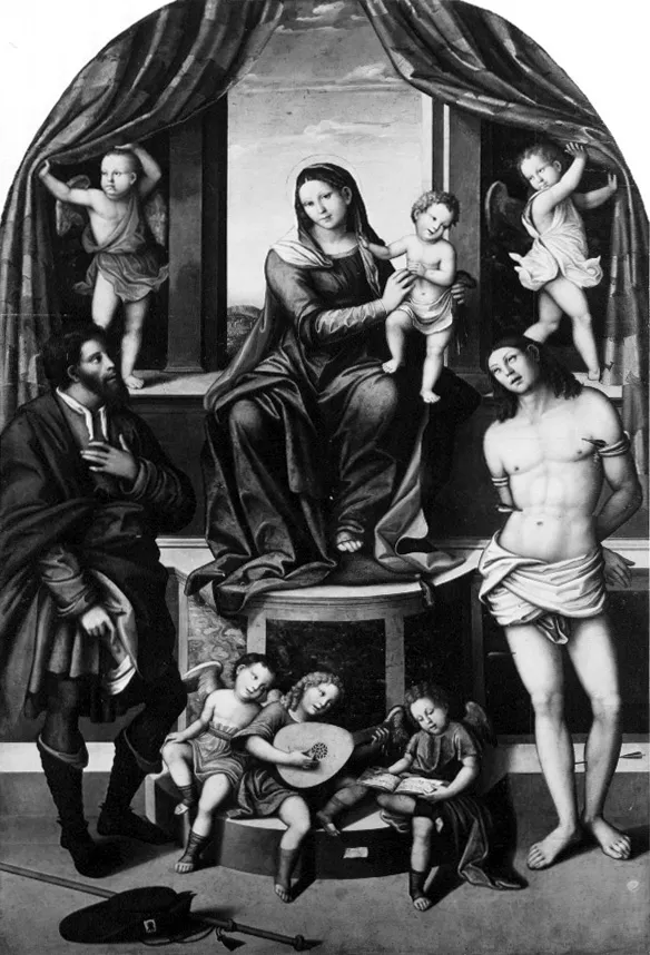 The Virgin and Child enthroned with Saints (1515) by Bartolomeo Coda — original painting reproduced as a hand-painted oil on canvas