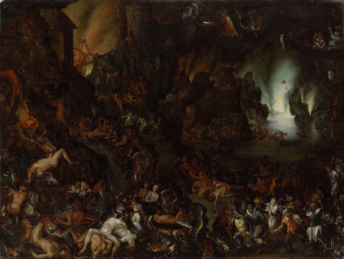 Torments of Hell (1669) by Carl Ludwig Beutler — original painting reproduced as a hand-painted oil on canvas