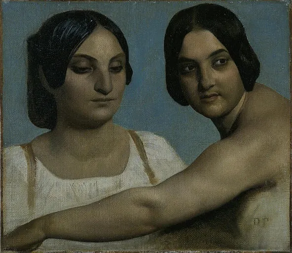 Two Italian women (1840) by Dominique Papety — original painting reproduced as a hand-painted oil on canvas