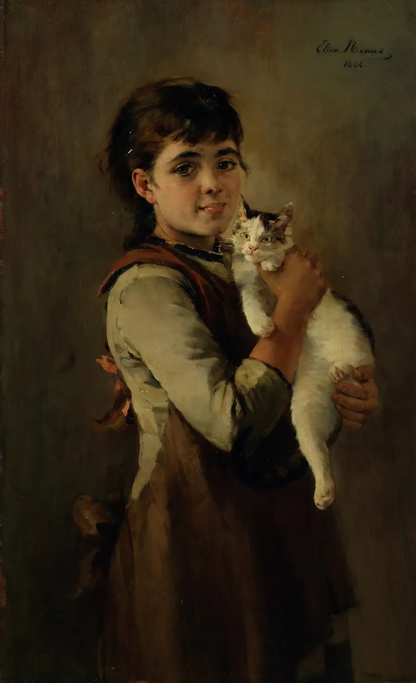 Two Kittens (1886) by Elise Ransonnet-Villez — original painting reproduced as a hand-painted oil on canvas