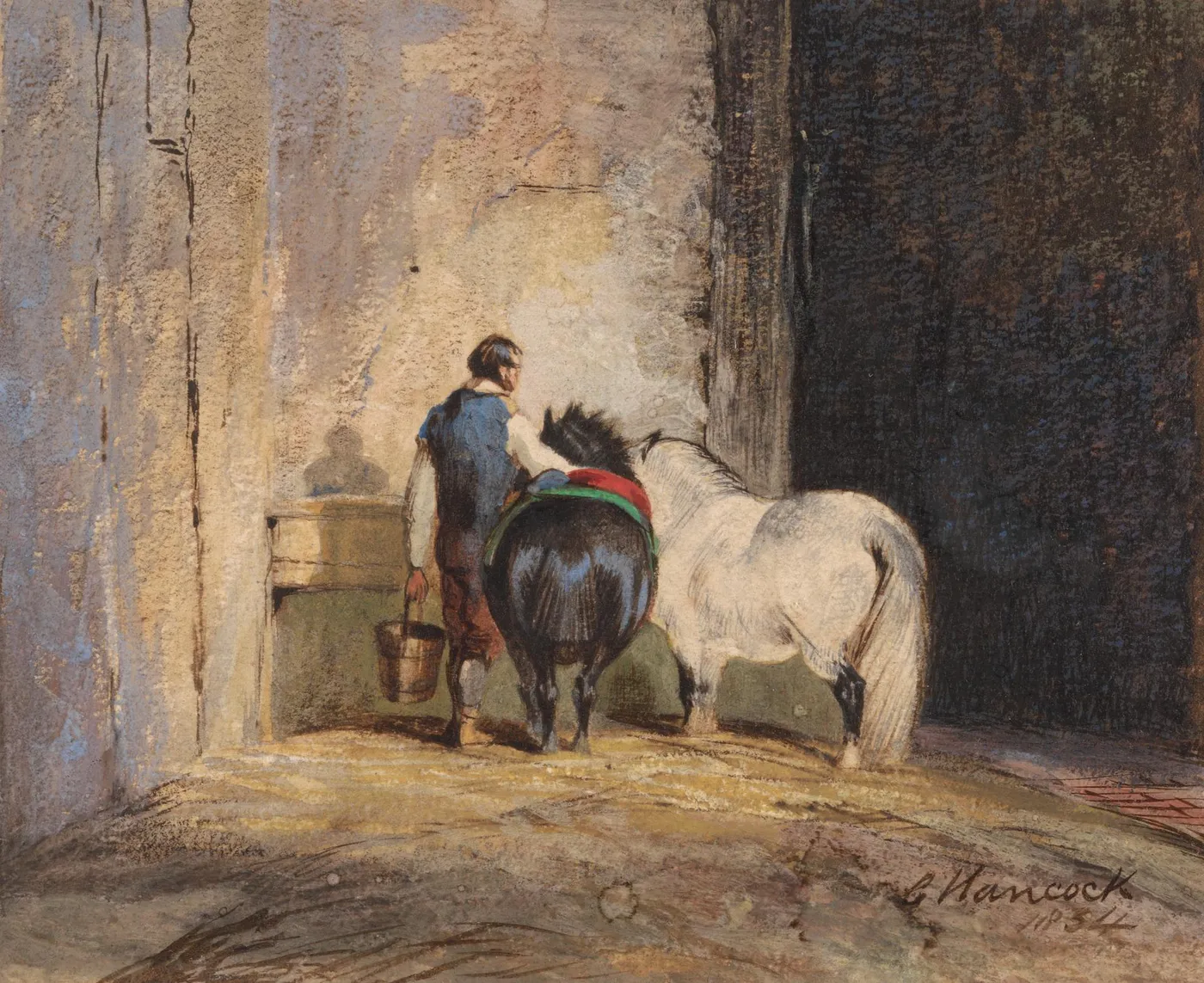 Two Shetland Ponies With a Groom — Charles Hancock