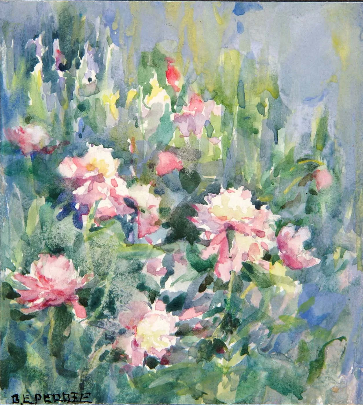Untitled (Flowers) (1916) by Bertha E. Perrie — original painting reproduced as a hand-painted oil on canvas