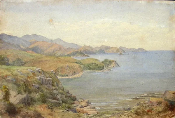 Untitled (Western Coast of Tasman Bay) by Frank Huddleston — original painting reproduced as a hand-painted oil on canvas