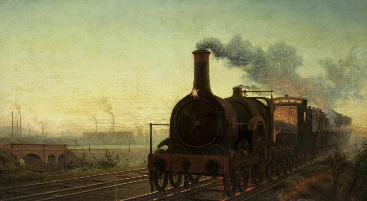 Up Mail Passing Reading (1876) by Brownlow D. Knox — original painting reproduced as a hand-painted oil on canvas