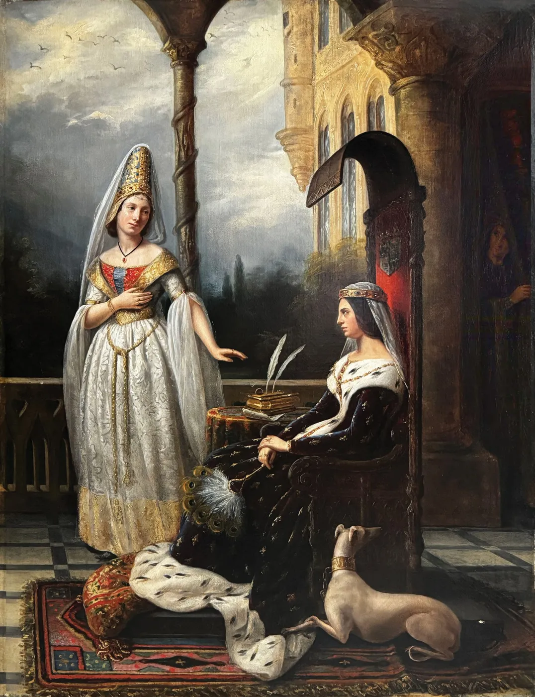 Valentine of Milan and Odette de Champdivers (1838) by Anna Rimbaut-Borrel — original painting reproduced as a hand-painted oil on canvas