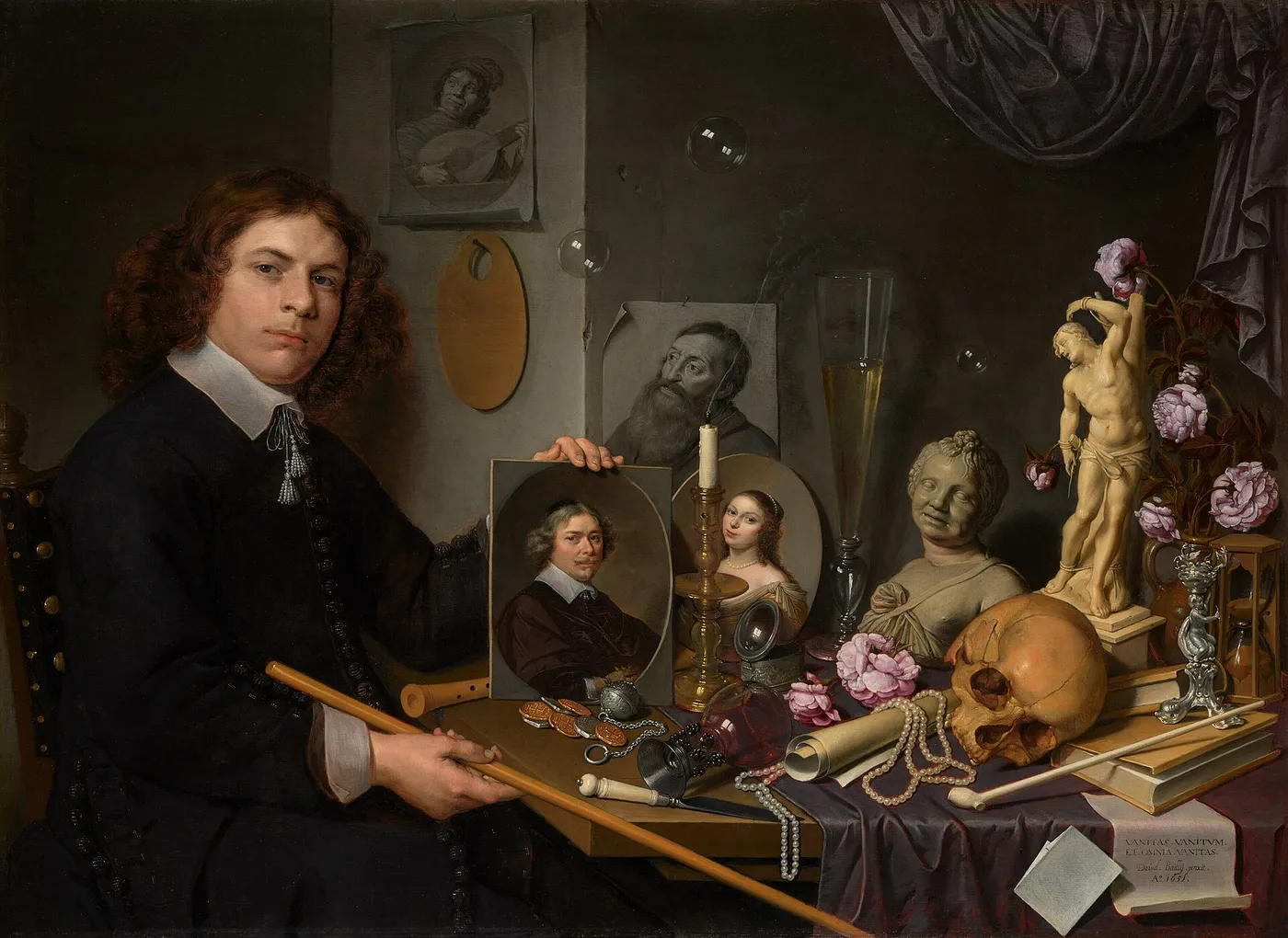 Vanitas Still Life with Portrait of a Young Painter — David Bailly