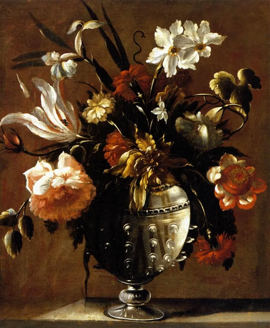 Vase of Flowers (1650) by Diego Valentín Díaz — original painting reproduced as a hand-painted oil on canvas