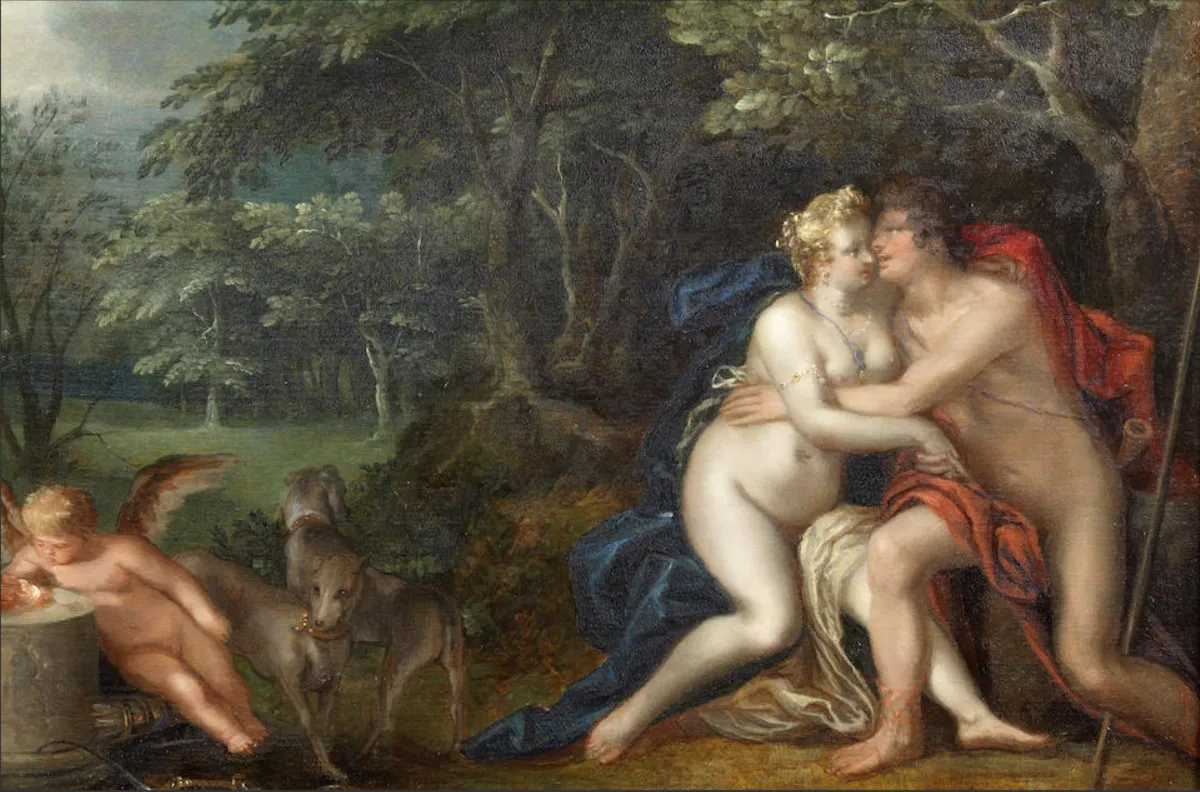 Venus and Adonis (1602) by Frans Badens — original painting reproduced as a hand-painted oil on canvas