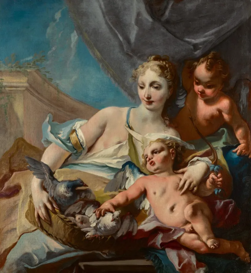 Venus, Cupid and putto by Carlo Carlone — original painting reproduced as a hand-painted oil on canvas