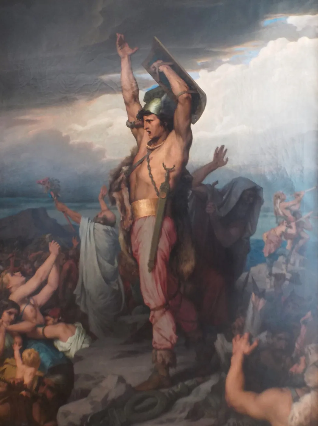 Vercingétorix appelant les Gaulois à la défense d’Alésia (1869) by François Emile Ehrmann — original painting reproduced as a hand-painted oil on canvas