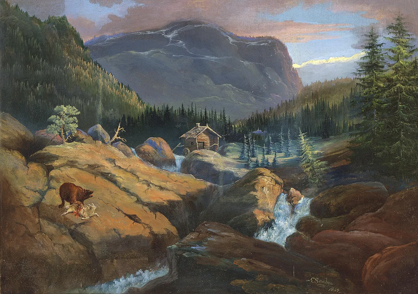 View from Hallingdalen in Norway. (1864) by Carl Anton Saabye — original painting reproduced as a hand-painted oil on canvas