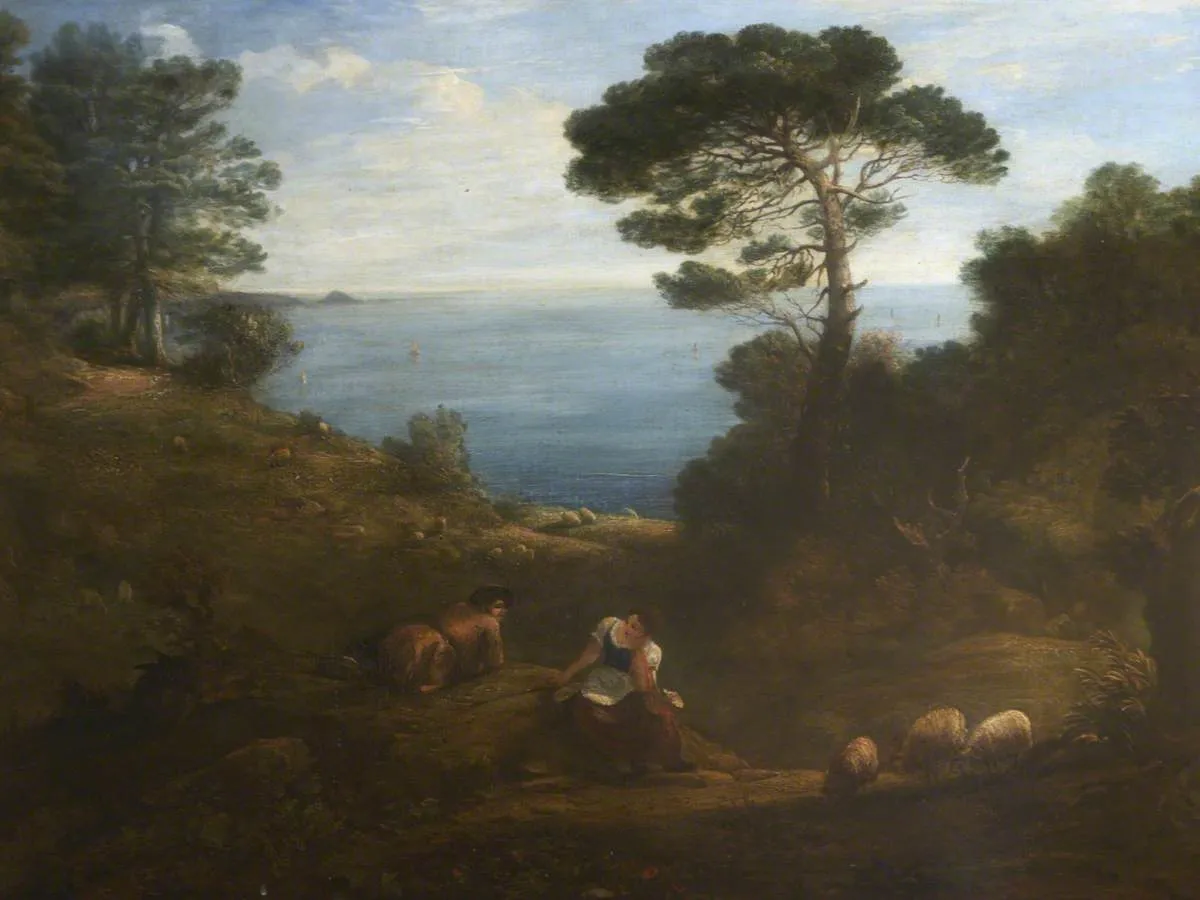 View from Mount Edgcumbe (1821) by Ambrose Bowden Johns — original painting reproduced as a hand-painted oil on canvas