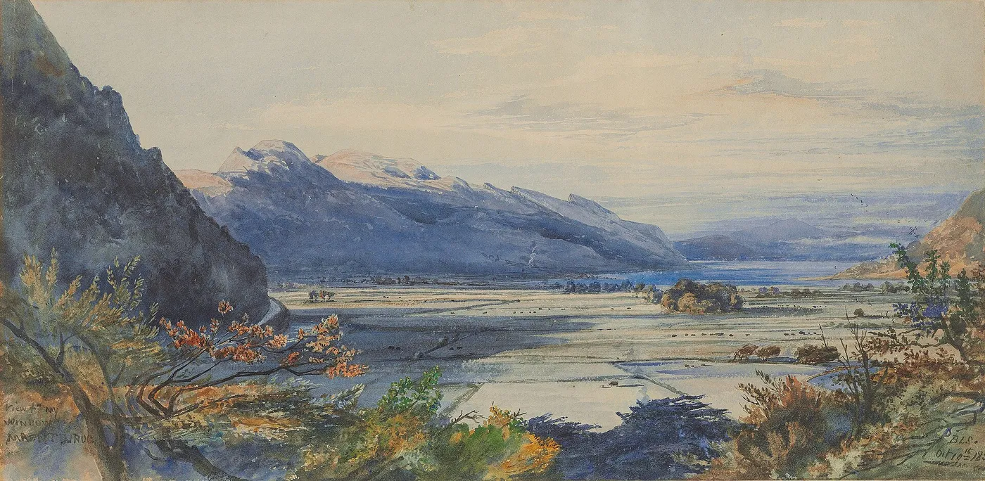 View from my window: Maentwrog, Snowdonia, Wales by Barbara Bodichon — original watercolour reproduced as a hand-painted oil on canvas