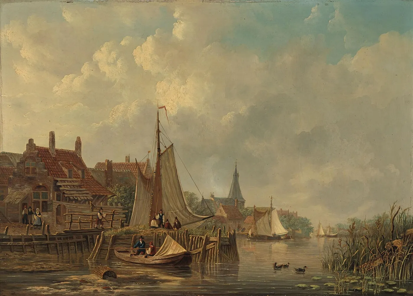 View of a River near Giessen-Nieuwkerk (1855) by Frans Jacobus van den Blijk — original painting reproduced as a hand-painted oil on canvas