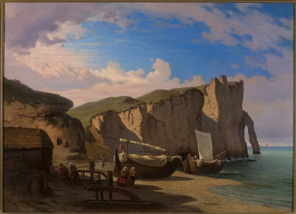 View of Cap d’Entifer in Etretat, Normandy (1850) by Albert Żamett — original painting reproduced as a hand-painted oil on canvas