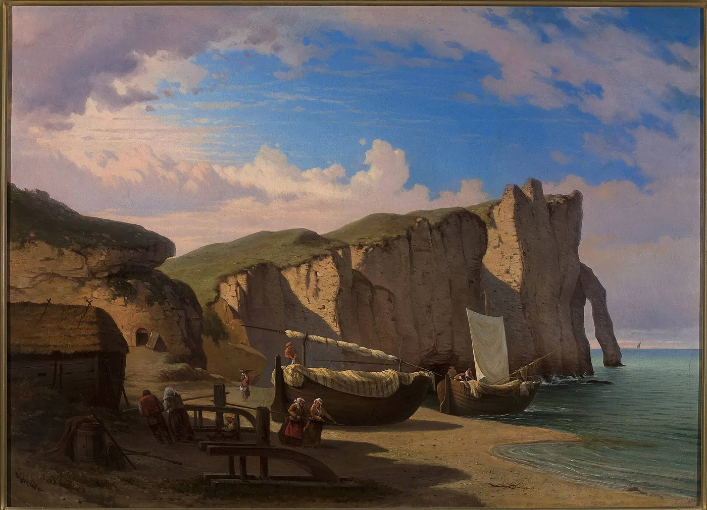 View of Cap d’Entifer in Etretat, Normandy (1850) by Albert Żamett — original painting reproduced as a hand-painted oil on canvas