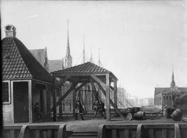 View of Copenhagen from the Weighhouse at the Stock Exchange (1827) by Christian Ferdinand Christensen — original painting reproduced as a hand-painted oil on canvas