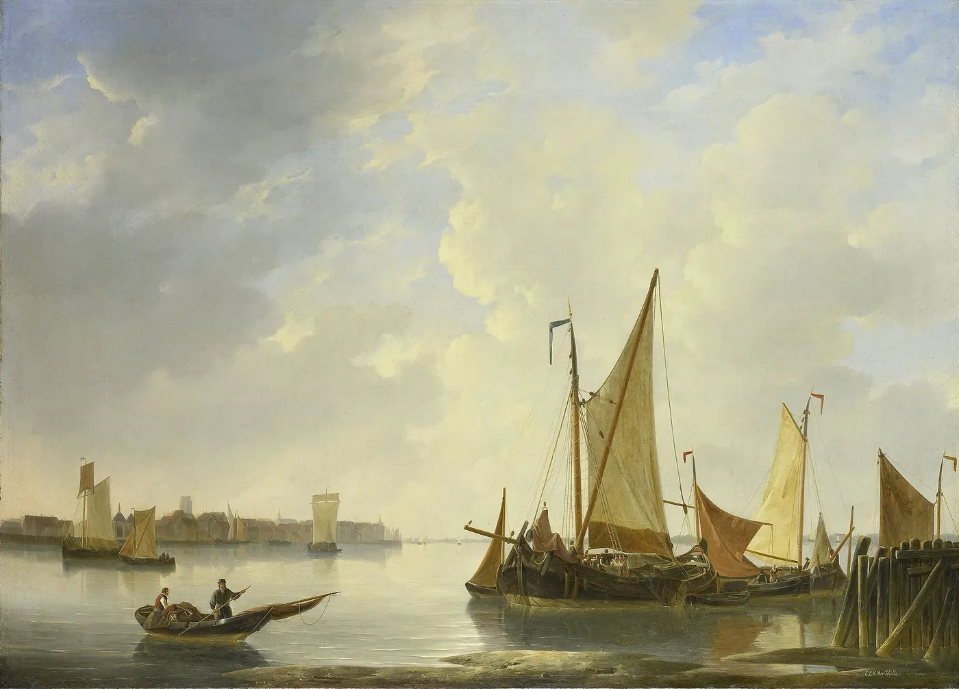 View of Dordrecht from Papendrecht (1830) by Christiaan Lodewijk Willem Dreibholtz — original painting reproduced as a hand-painted oil on canvas
