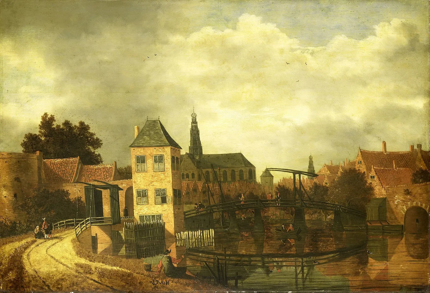 View of Haarlem from across the Spaarne, near the Eendjespoort (1650) by Balthasar van der Veen — original painting reproduced as a hand-painted oil on canvas