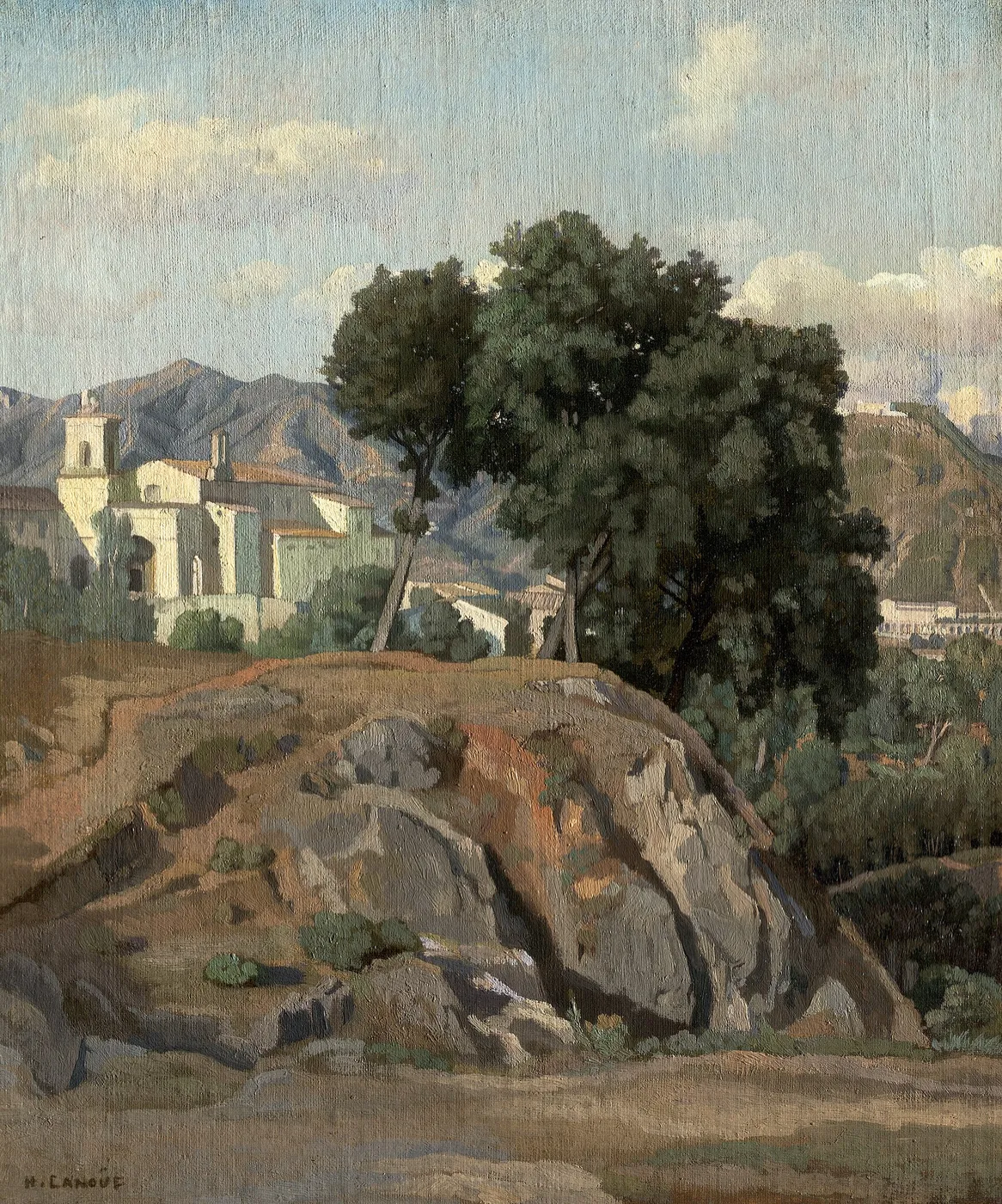View of La Cava (1840) by Félix-Hippolyte Lanoüe — original painting reproduced as a hand-painted oil on canvas