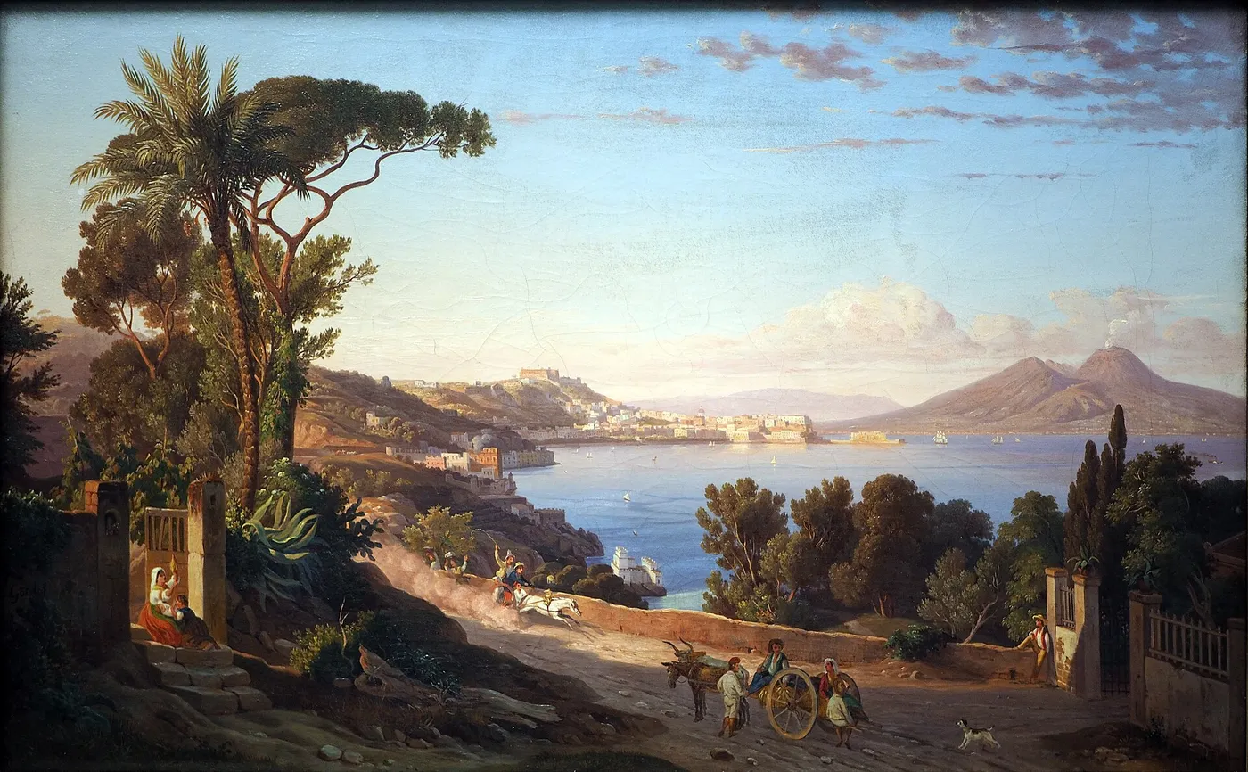 View of Naples (1850) by Carl Götzloff — original painting reproduced as a hand-painted oil on canvas