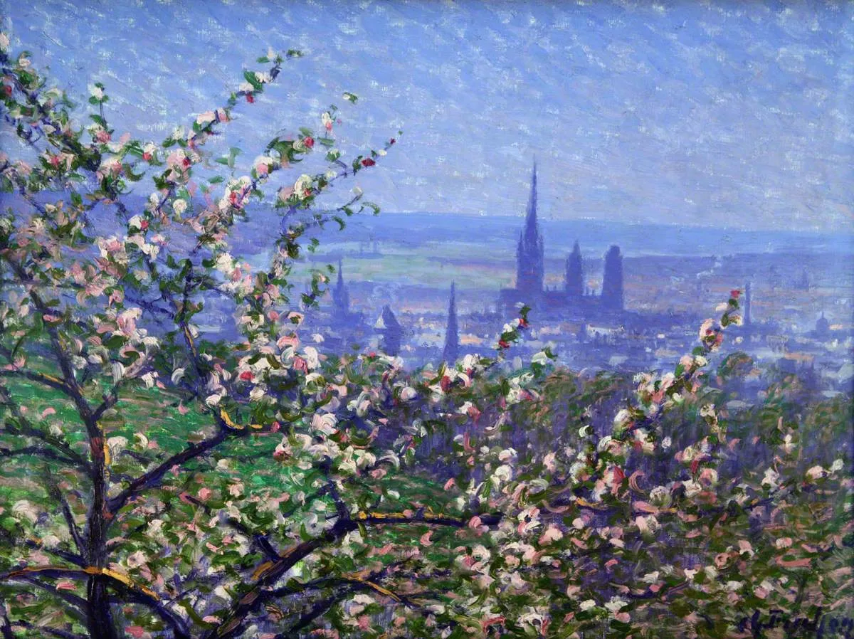View of Rouen through an Apple Tree by Charles Frechon — original painting reproduced as a hand-painted oil on canvas