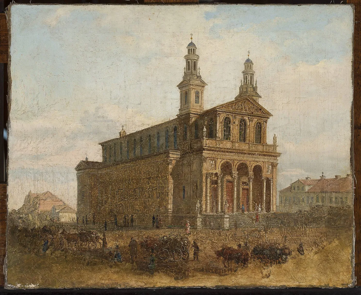View of St. Carlo Borromeo Church in Warsaw by Feliks Brzozowski — original painting reproduced as a hand-painted oil on canvas