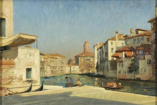View of Venice by Ernesto Bertea — original painting reproduced as a hand-painted oil on canvas