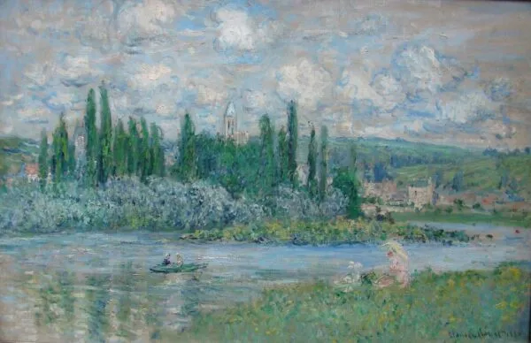 View of Vétheuil (1880) by Claude Monet — original painting reproduced as a hand-painted oil on canvas
