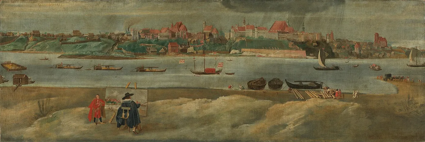View of Warsaw from Vistula river, ca. 1625 by Christian Melich — original painting reproduced as a hand-painted oil on canvas