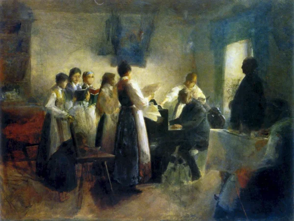 Village Choir (1900) by Anton Ažbe — original painting reproduced as a hand-painted oil on canvas