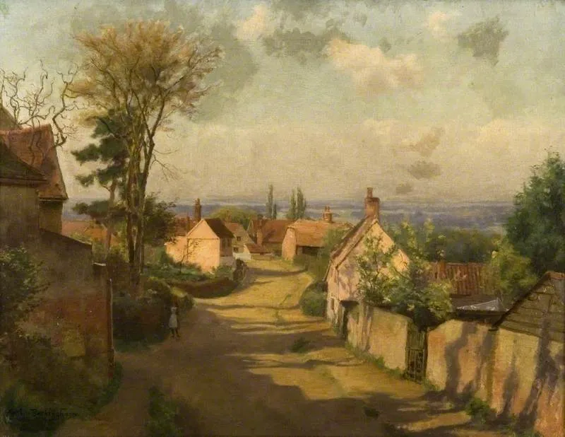 Village Street, Danbury by Arthur Beckingham — original painting reproduced as a hand-painted oil on canvas