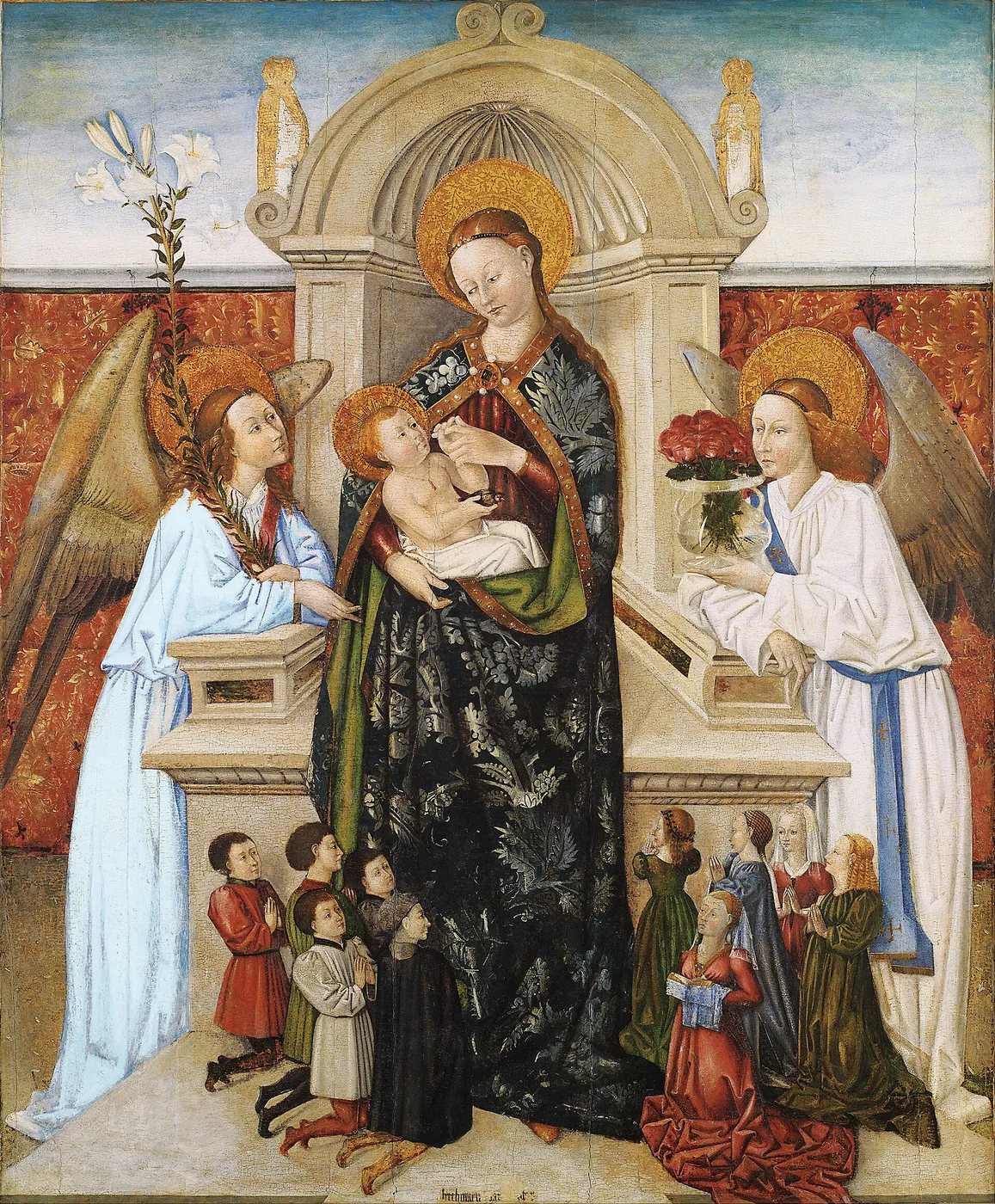 Virgin and Child, Angels and Family of Donors (1470) by Bertomeu Baró — original painting reproduced as a hand-painted oil on canvas