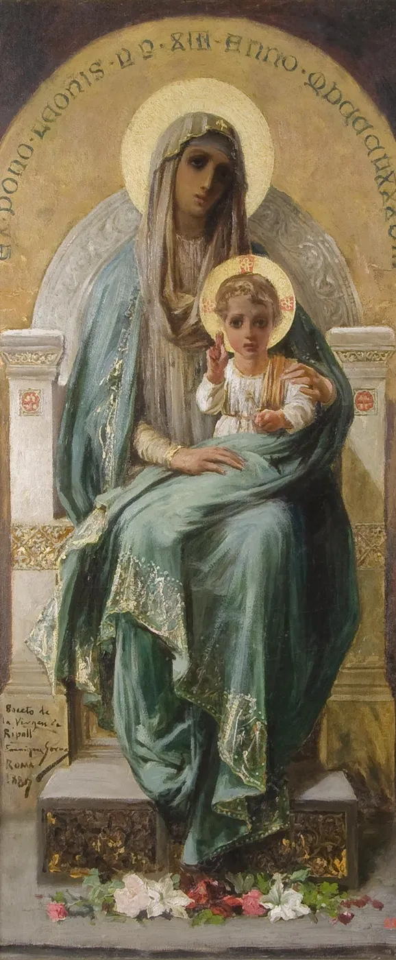 Virgin Ripoll (1887) by Enric Serra Auqué — original painting reproduced as a hand-painted oil on canvas