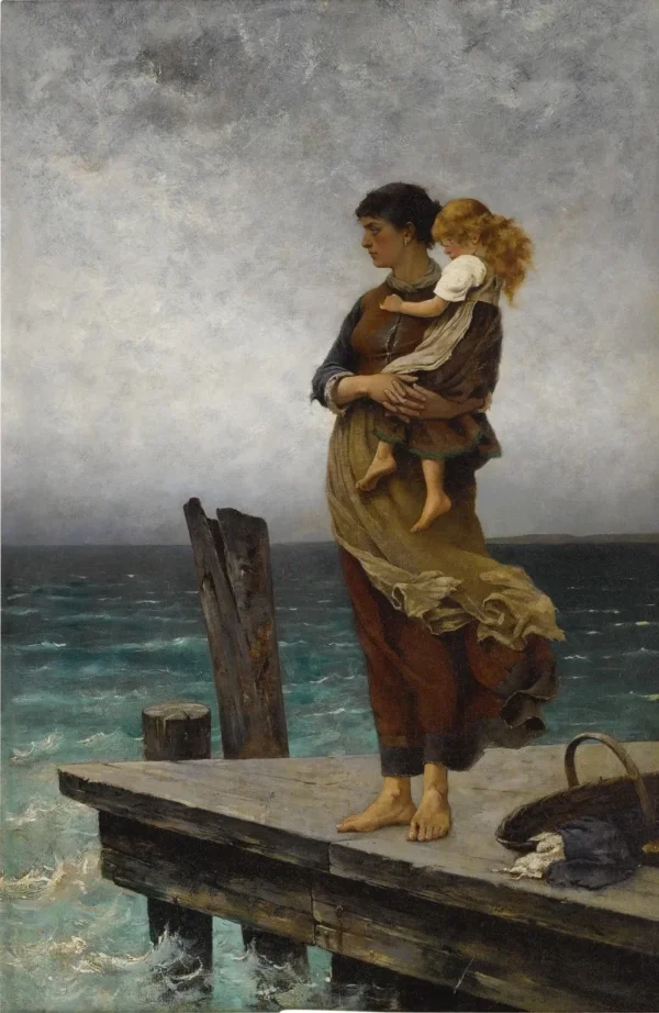Waiting by August Hagborg — original painting reproduced as a hand-painted oil on canvas