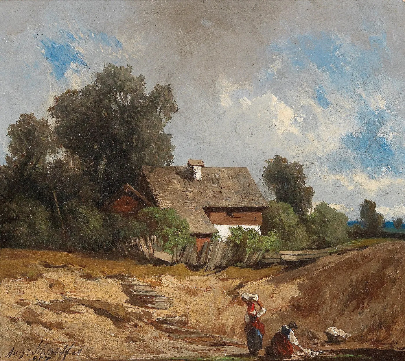 Washerwomen by the River — August Schaeffer von Wienwald