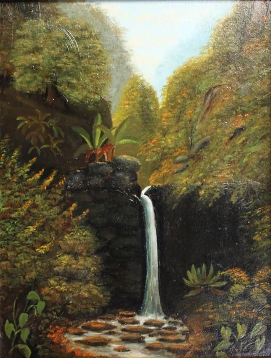 Waterfall at Hanapepe, Kauai (1886) by Edward Bailey — original painting reproduced as a hand-painted oil on canvas